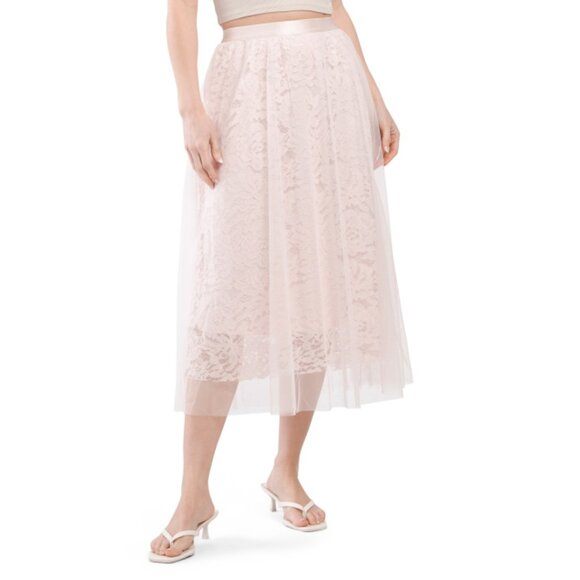 WILDFOX Mauve Tulle Overlay Lace Maxi Skirt - Picture 1 of 2